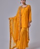 Cotton Silk Yellow Embroidered Sharara Suit